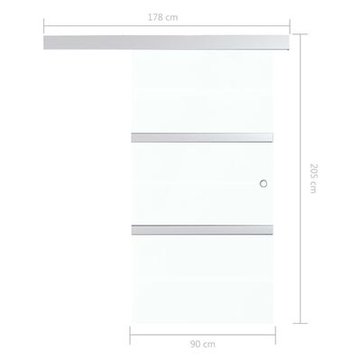 vidaXL Drzwi przesuwne, ograniczniki, szkło ESG i aluminium, 90x205 cm