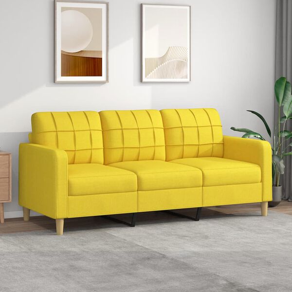 vidaXL Sofa 3-osobowa, jasnożółta, 180 cm, tapicerowana tkaniną