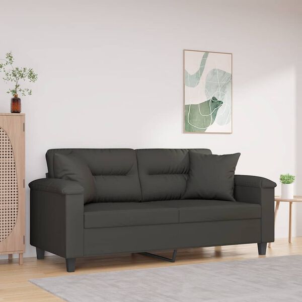 vidaXL 2-osobowa sofa z poduszkami, ciemnoszara, 140 cm, mikrofibra