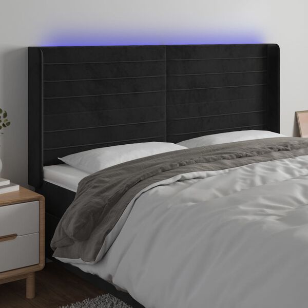 vidaXL Zagł&oacute;wek do ł&oacute;żka z LED, czarny, 203x16x118/128 cm, aksamit