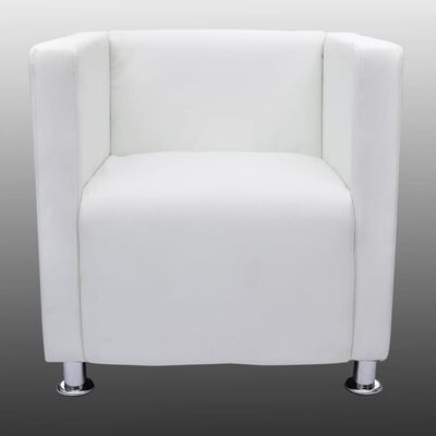 vidaXL Fotel kubik, biały, sztuczna skóra