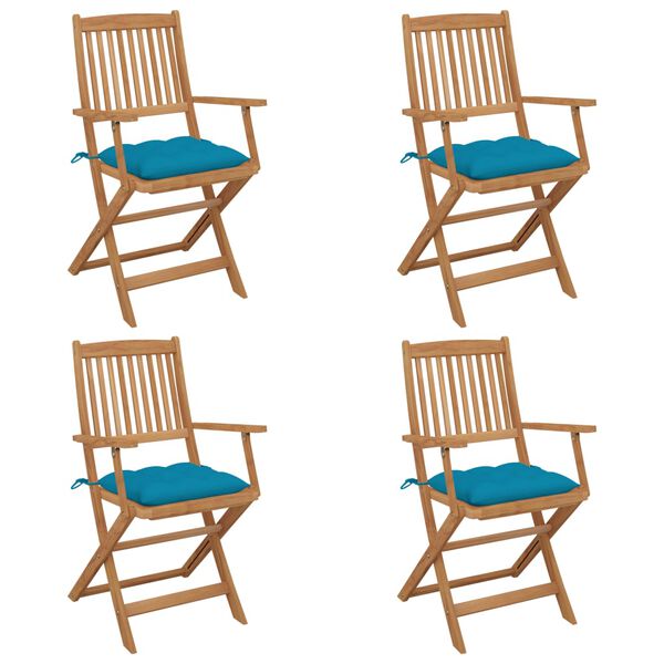 vidaXL Składane krzesła ogrodowe z poduszkami, 4 szt., drewno akacjowe