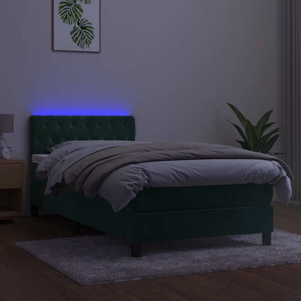 vidaXL Ł&oacute;żko kontynentalne z materacem i LED zielony aksamit 90x200 cm