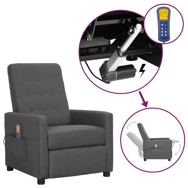 vidaXL Podnoszony fotel masujący, jasnoszary, tkanina