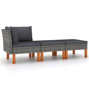 vidaXL 3-cz. zestaw wypoczynkowy do ogrodu, rattan PE i eukaliptus