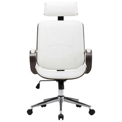 vidaXL Krzesło obrotowe z zagłówkiem, białe, ekoskóra i gięte drewno