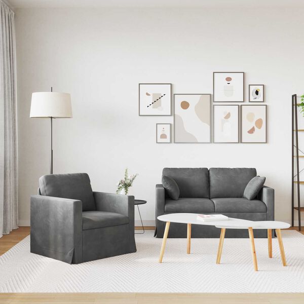 vidaXL Sofa 2 pcs Ciemnoszary 138 x 78 x 80 cm Aksamit