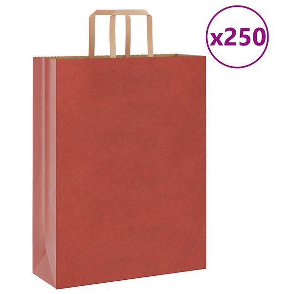 vidaXL Torby papierowe 250 szt. z uchwytami czerwone 32x12x42 cm