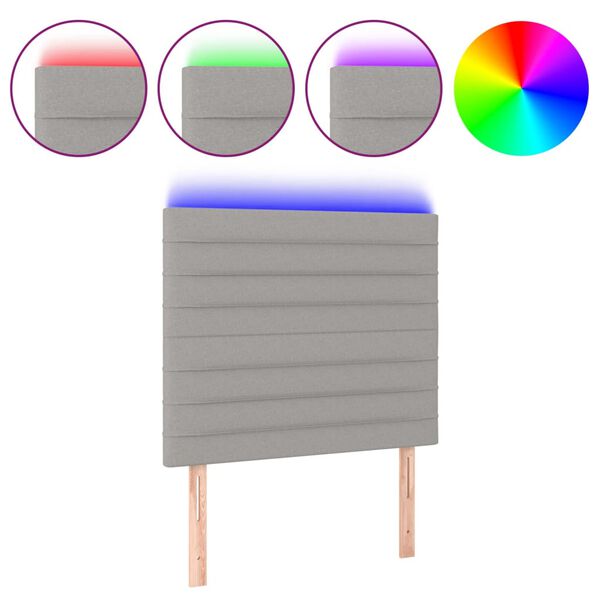 vidaXL Zagł&oacute;wek do ł&oacute;żka z LED, jasnoszary, 90x5x118/128 cm, tkanina
