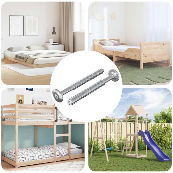 vidaXL Wkręty Drewniane 2 pcs Srebrny M6 x 70 mm Stal