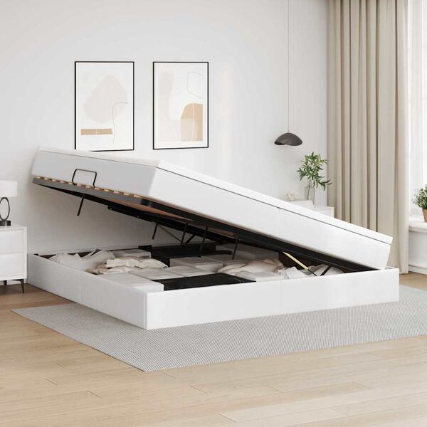 vidaXL Ł&oacute;żko z miejscem na przechowywanie i materacem Biały