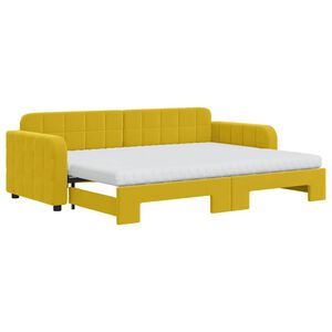 vidaXL Sofa rozsuwana z materacami, ż&oacute;łta, 80x200 cm, aksamit