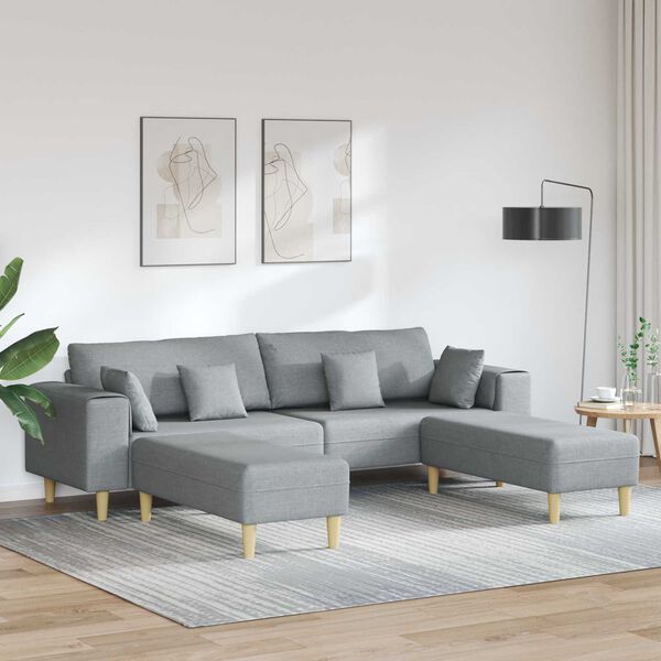 vidaXL Sofa z poduszką 3 pcs Jasnoszary tkanina