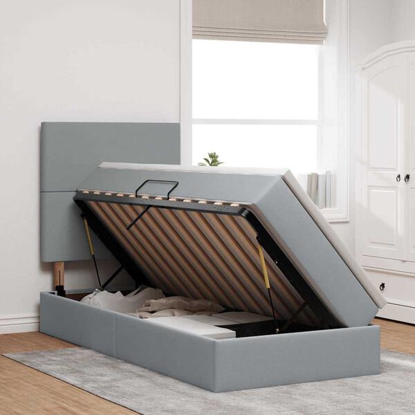 vidaXL Ł&oacute;żko z miejscem na przechowywanie i LED Jasnoszary 90 x 190 cm