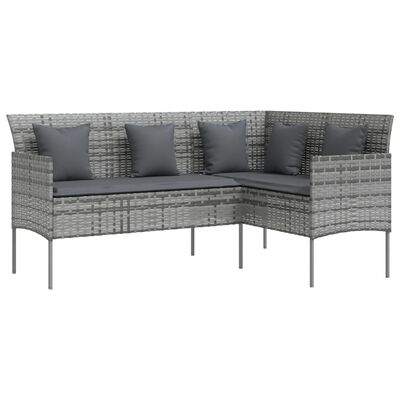 vidaXL Sofa w kształcie litery L z poduszkami, rattan PE, szara
