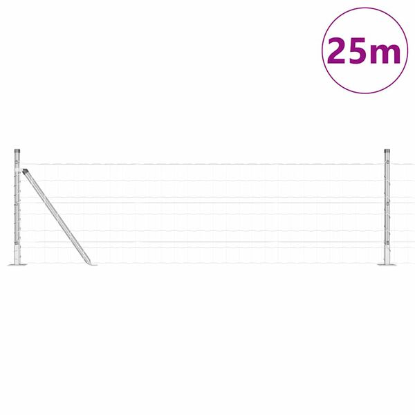 vidaXL Ogrodzenie z słupkami Srebrny 0.6 x 25 m Stal