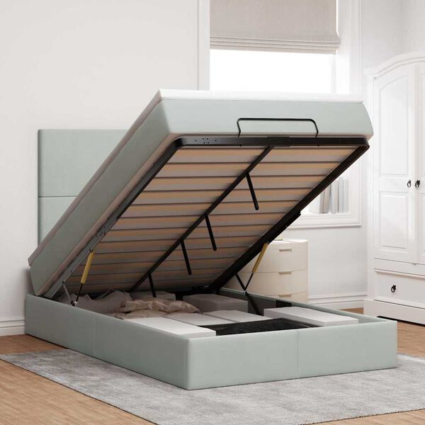 vidaXL Rama ł&oacute;żka otomana z materacami, szara, 120x190 cm, aksamit