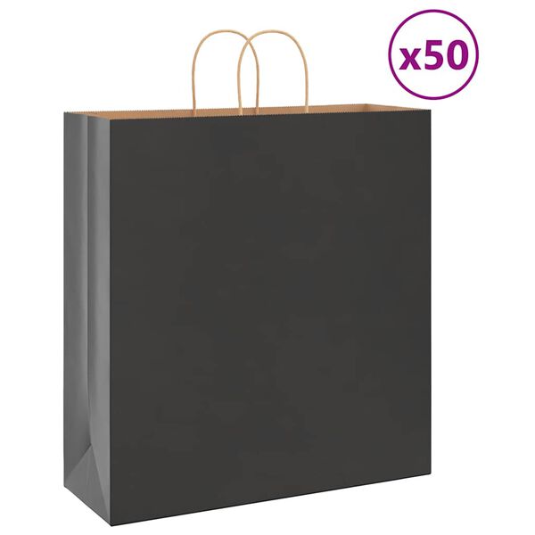 vidaXL Torby papierowe 50 szt. z uchwytami czarne 45x17x48 cm