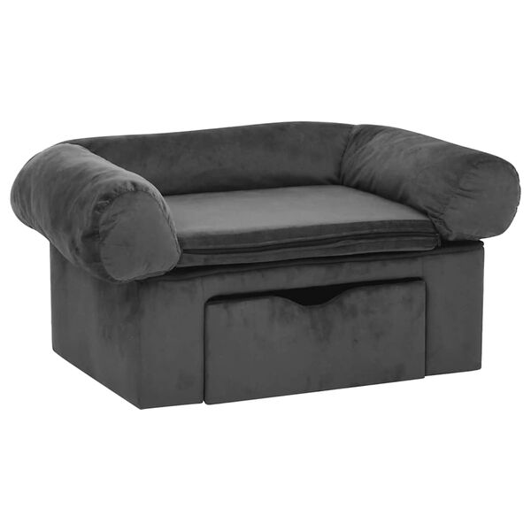 vidaXL Sofa dla psa, z szufladą, ciemnoszara, 75x50x38 cm, pluszowa