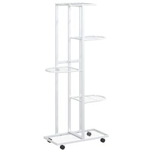 vidaXL Kwietnik z 5 p&oacute;łkami i k&oacute;łkami, 44x23x100 cm, biały, żelazny