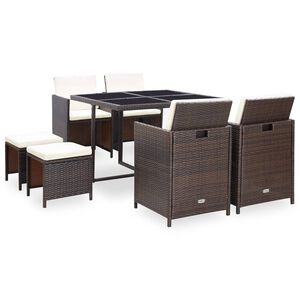 vidaXL 9-cz. zestaw mebli ogrodowych z poduszkami, rattan PE, brązowy