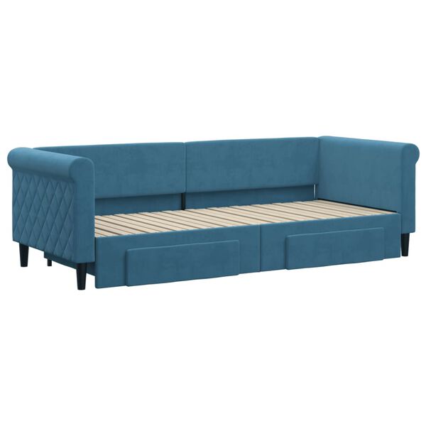 vidaXL Sofa rozsuwana z szufladami, niebieska, 80x200 cm, aksamit