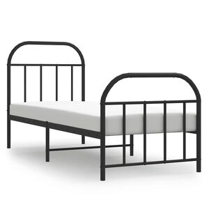 vidaXL Metalowa rama ł&oacute;żka z wezgłowiem i zan&oacute;żkiem, czarna, 75x190 cm