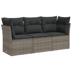 vidaXL 3-częściowa sofa do ogrodu, z poduszkami, szara, polirattanowa