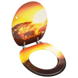 vidaXL Deska klozetowa z klapą, MDF, motyw sawanny