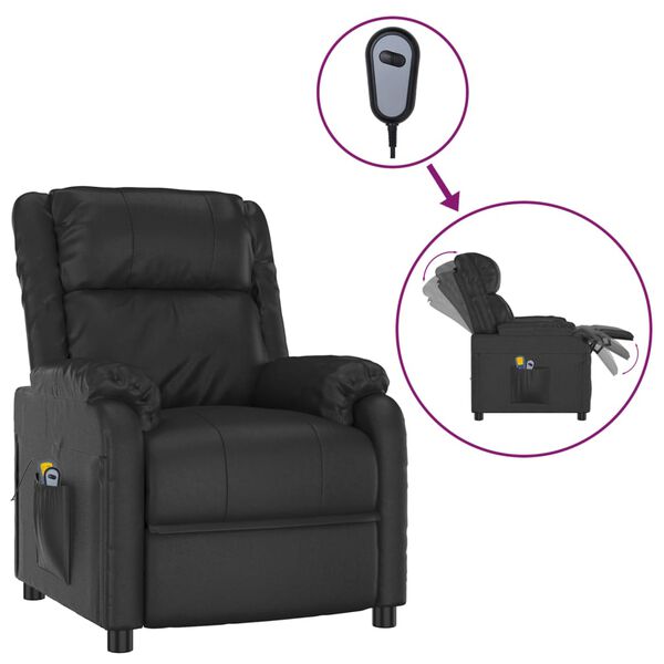 vidaXL Elektryczny fotel masujący, czarny, sztuczna sk&oacute;ra