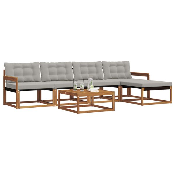 vidaXL Zestaw sof na zewnątrz z poduszką 6 pcs Naturalny i Jasny Szary