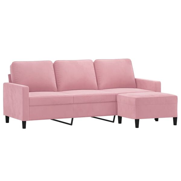 vidaXL 3-osobowa sofa z podn&oacute;żkiem, r&oacute;żowa, 180 cm, aksamitem