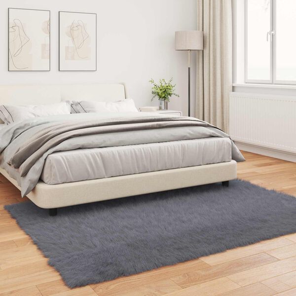 vidaXL Sztuczny Dywan Sk&oacute;rzany Tafalla Antracyt 160 x 230 cm Poliester