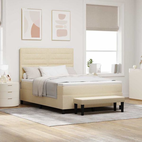 vidaXL Ł&oacute;żko sprężynowe z materacem Kremowy 140 x 200 cm tkanina