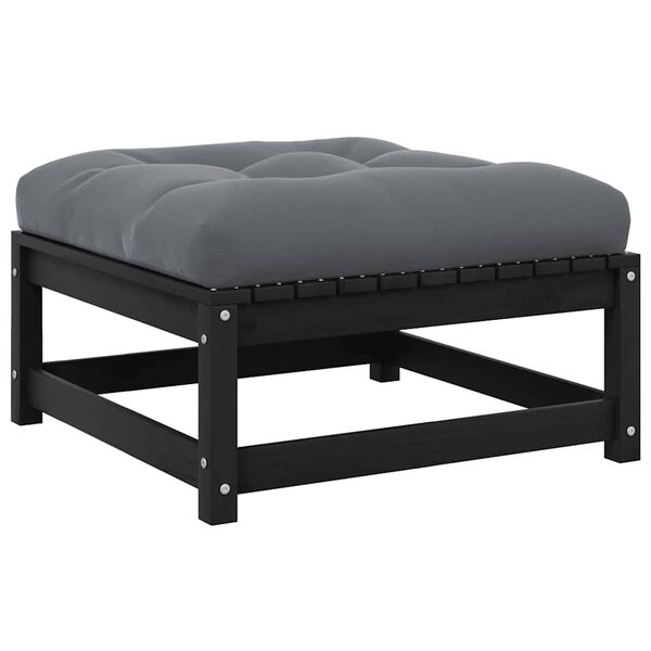 vidaXL Stołek ogrodowy z poduszką, czarny, lite drewno sosnowe