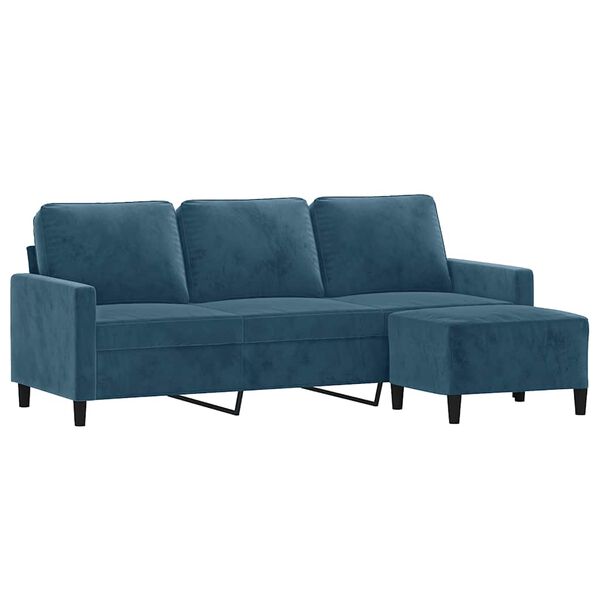 vidaXL 3-osobowa sofa z podn&oacute;żkiem, niebieska, 180 cm, aksamit