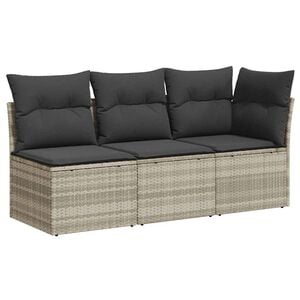 vidaXL Sofa ogrodowa z poduszkami, 3-osobowa, jasnoszara, polirattan