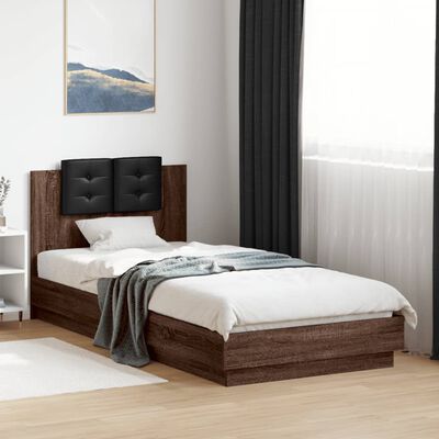 vidaXL Rama łóżka z wezgłowiem i LED, brązowy dąb, 90x200 cm