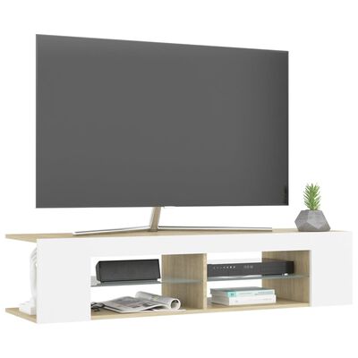 vidaXL Szafka TV z oświetleniem LED, biel i dąb sonoma, 135x39x30 cm