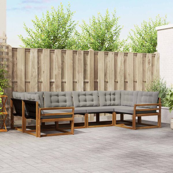 vidaXL Zestaw sof na zewnątrz z poduszką 6 pcs Naturalny i Jasny Szary