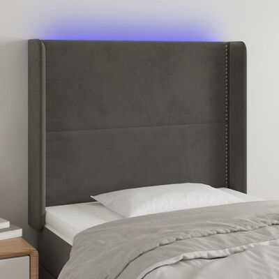 vidaXL Zagłówek do łóżka z LED, ciemnoszary, 83x16x118/128 cm, aksamit