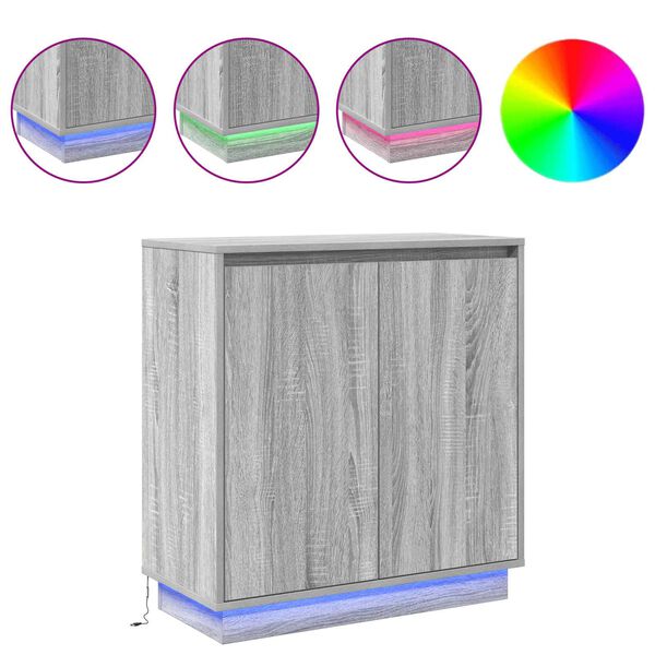 vidaXL Komoda LED Ze LED Lights z p&oacute;łką Szary Sonoma 71 x 34,5 x 75 cm