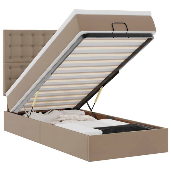 vidaXL Ł&oacute;żko otomana z materacem, cappucino, 90x190 cm, ekosk&oacute;ra