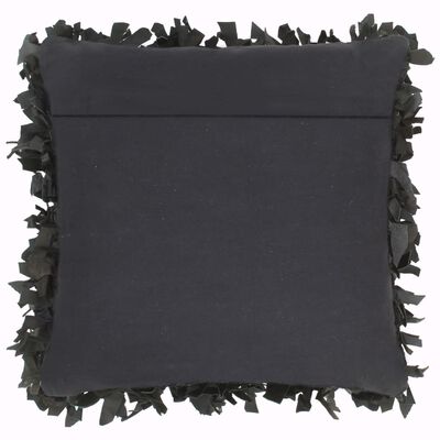 vidaXL Poduszka shaggy, czarna, 60x60 cm, skóra i bawełna