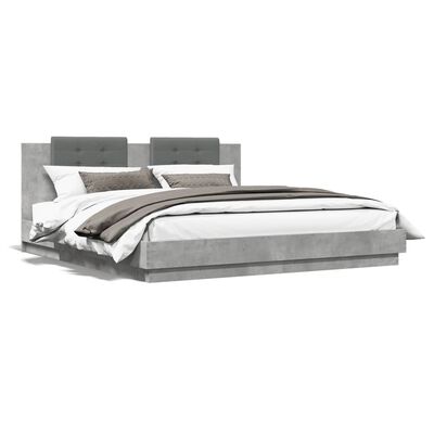 vidaXL Rama łóżka z wezgłowiem i LED, szarość betonu, 180x200 cm