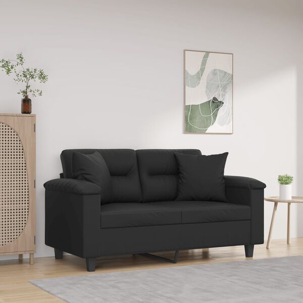 vidaXL 2-osobowa sofa z poduszkami, czarna, 120 cm, sztuczna sk&oacute;ra