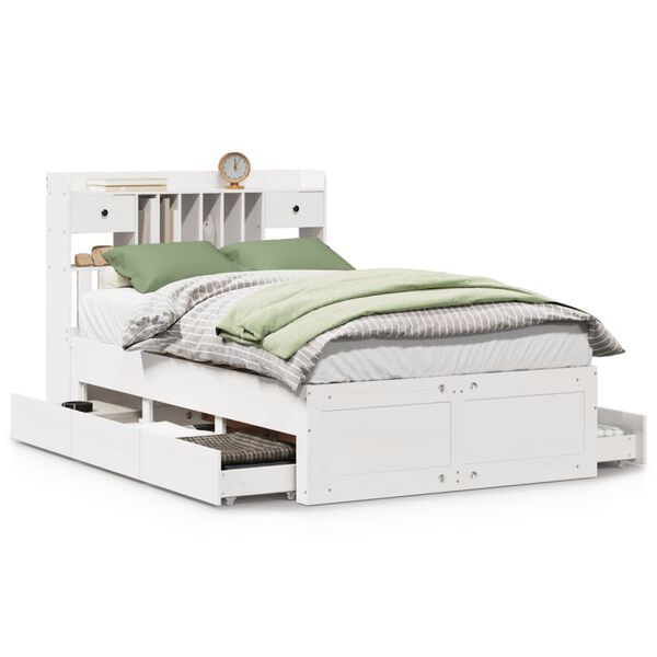 vidaXL Ł&oacute;żko z regałem, bez materaca, białe, 135x190 cm, sosnowe