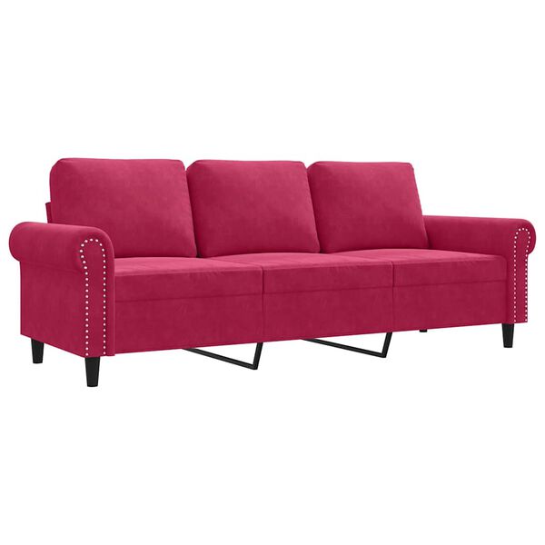 vidaXL Sofa 3-osobowa, winna czerwień, 180 cm, obita aksamitem