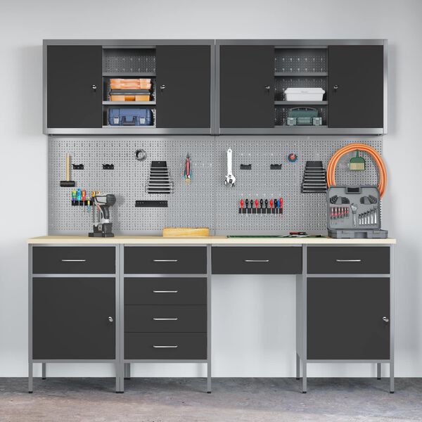 vidaXL Szafka robocza 10 pcs Czarny Drewno inżynieryjne i stal