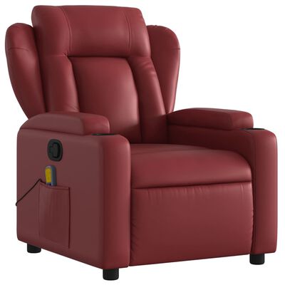 vidaXL Rozkładany fotel masujący, winna czerwień, obity sztuczną skórą